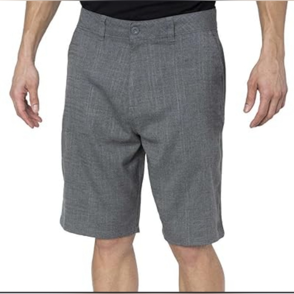 Hang Ten Gray Striped Hybrid Shorts sz 36 w/ Hidden Draw Strings and Pocket EUC